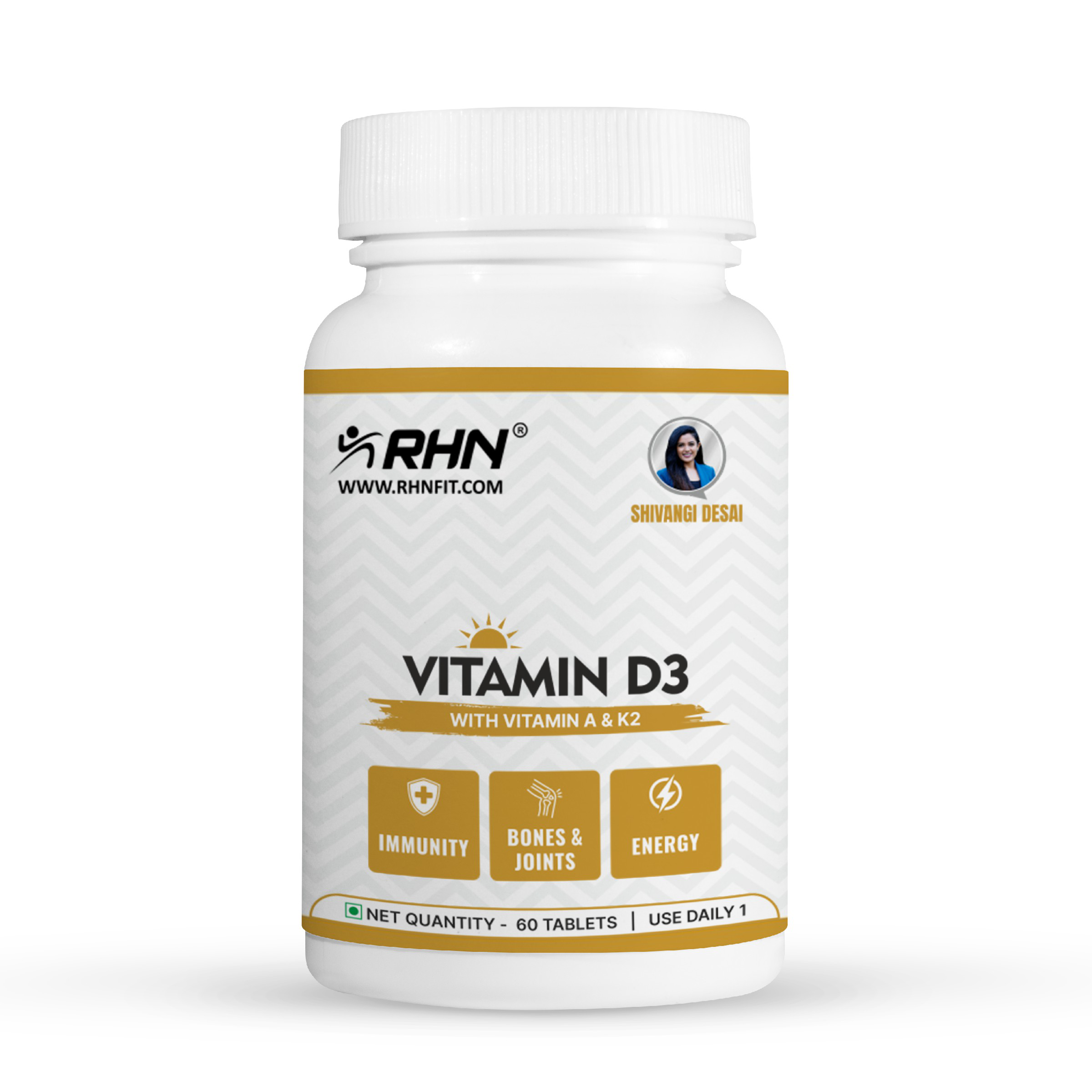 RHN Vitamin D3 5000 IU + Vitamin K2 As Mk7 Supports Stronger Immunity & Bone & Heart Health – 60 Veg Tablets